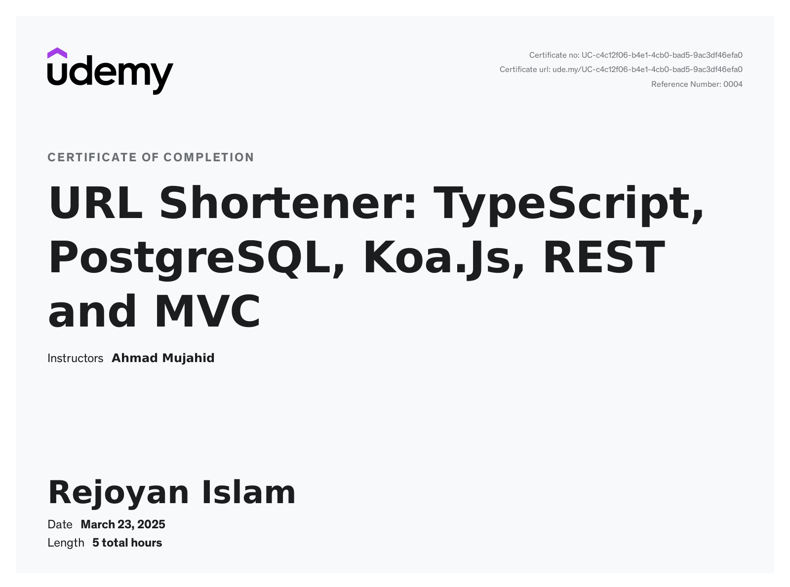 URL Shortener: TypeScript, PostgreSQL, Koa.Js, REST and MVC